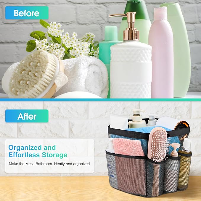 Attmu Mesh Shower Caddy Portable for College Dorm Room Camping Essentials, Shower Caddy Dorm with 9-Pockets, Large Capacity Hanging Basket Bathroom Bag for Toiletry, Swimming, Gym, Camp, Beach - Image 5