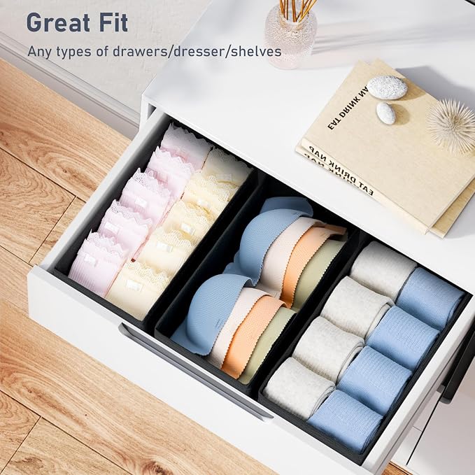 DIMJ Drawer Organizer Clothes - Underwear Organizer Small Sock Organizer Closet Organizers and Storage Box Dresser Drawer Dividers for Baby Clothes,Bra,Socks, Belt, Tie, Set of 12, Black - Image 4