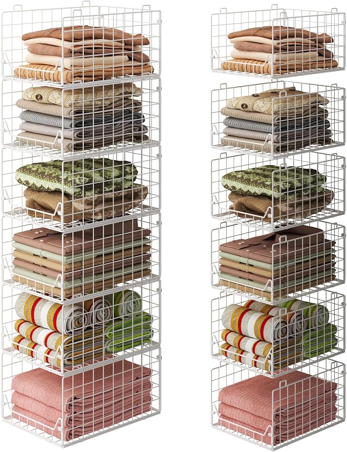 Jakyitvi 6-Tier Closet Shelf Organizer,Metal Stackable Closet Organizers and Storage,Clothes Storage Bins,Shelf Organizer Basket,Folded Shelf Organizer for Closet Wardrobe,White - Image 3