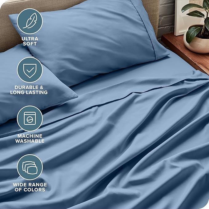 Bare Home King Sheet Set - 1800 Ultra-Soft Microfiber King Bed Sheets - Double Brushed - Deep Pockets - Easy Fit - 4 Piece Set - Bedding Sheets & Pillowcases (King, Coronet Blue)