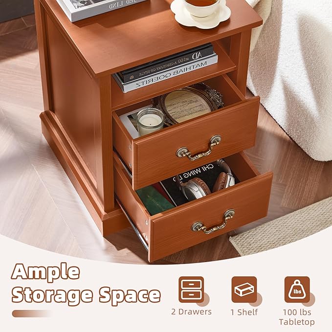 Farmhouse Dressers & Night Stand,54" Wide 7 Drawer Dresser & 18" Wide 2 Drawers End Table with Charging Station,Furniture Dresser Sets for Home,Caramel