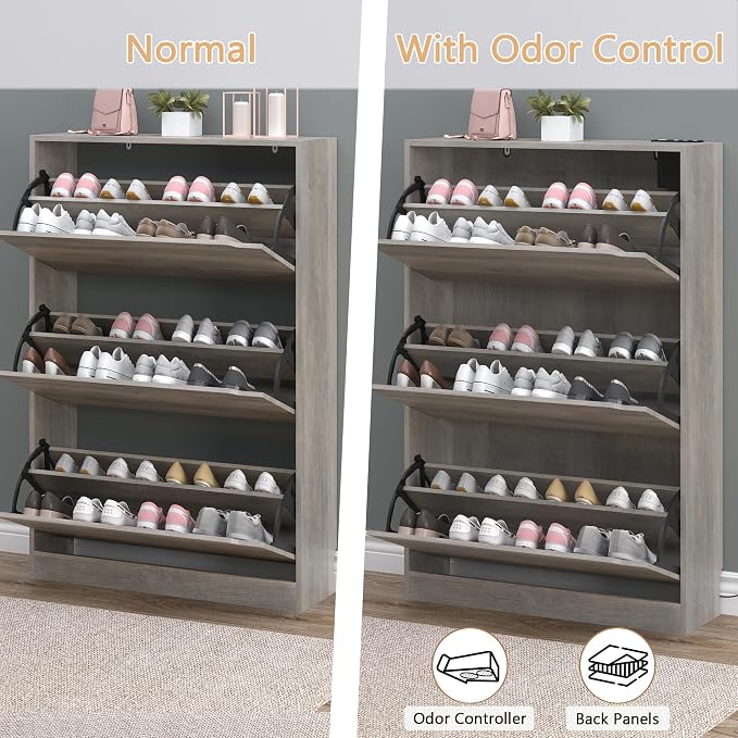 BORNOON Shoe Cabinet with Odor Control and Back Panels, Deodorizing Slim 3-Flip Shoe Storage Cabinet for Entryway, Freestanding Hidden Shoe Rack Organizer for Entrance, Hallway, Bedroom - Image 5