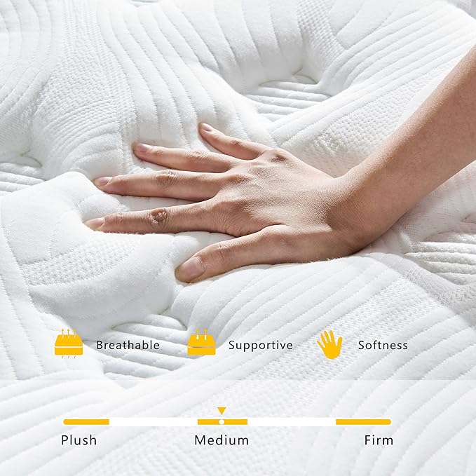 Queen Mattress, 12 Inch Queen Mattress for Medium Firm, Individual Pocketed Springs for Pressure Relief & Low Motion Transfer, CertiPUR-US Certified