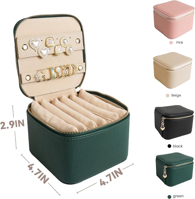 Travel Jewelry Case, Small Travel Jewelry Box with 6 Velvet Jewelry Bag Mini Pouch, Portable Travel Jewelry Organizer for Rings Earrings Necklaces, Beauty Gifts for Women Girls (Green) - Image 6