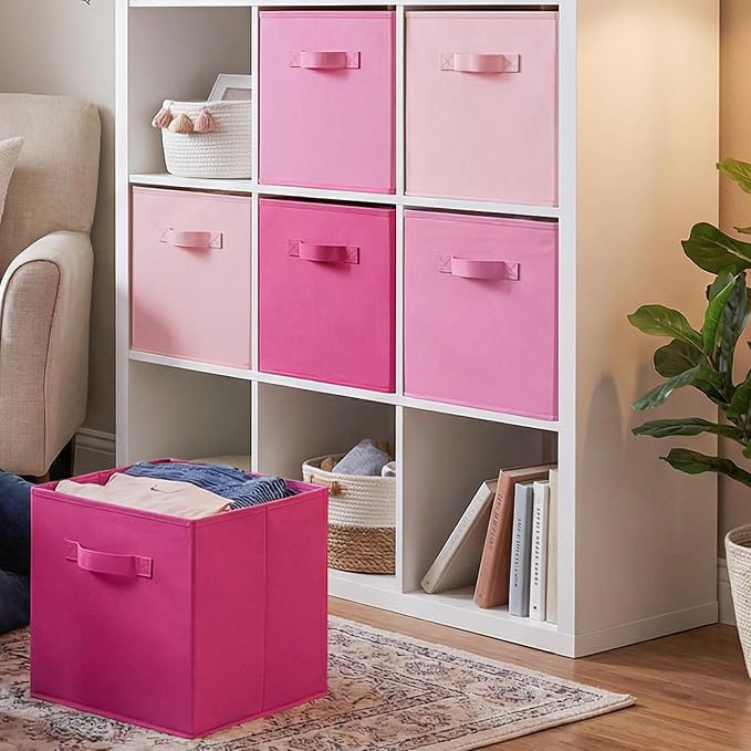 Cupic Cupid 13 Inch Storage Cube, Fabric Cube Storage Bin with Handles, Storage Cube Organizer for Clothes and Toys, Collapsible Cube Bins for Closet, Shelves, Nursery, 6-Pack, Pink Gradient - Image 5