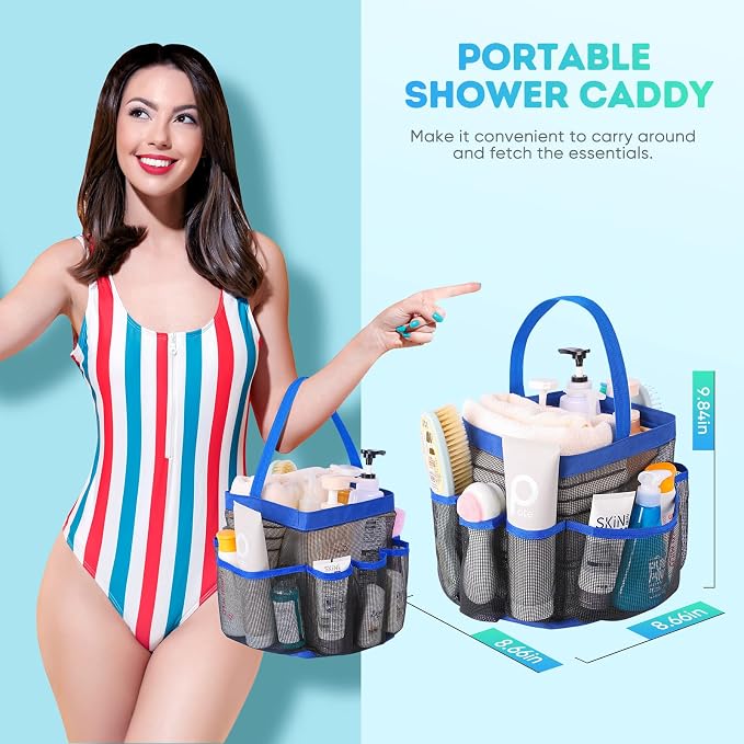 EUDELE Mesh Shower Caddy Portable for College Dorm Room Essentials,Shower Caddy Dorm with 8-Pocket Large Capacity for Beach,Swimming,Gym,Travel essentials, Blue - Image 4