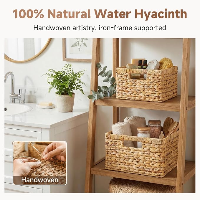 StorageWorks Wicker Storage Basket, Water Hyacinth Basket for Organizing, Decorative Water Hyacinth Storage Baskets, Set of 2, Large and Small - Image 5