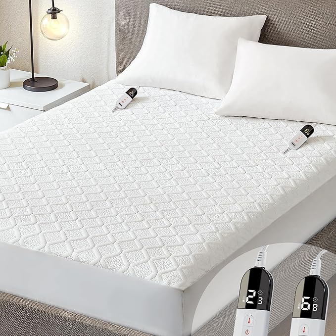 Heated Mattress Pad California King Size, Dual Control Electric Bed Warmer, 6 Personalized Heat Settings, 1-10 Hour Auto Off Timer, Deep Pocket Fits up to 17" Mattress, Machine Washable