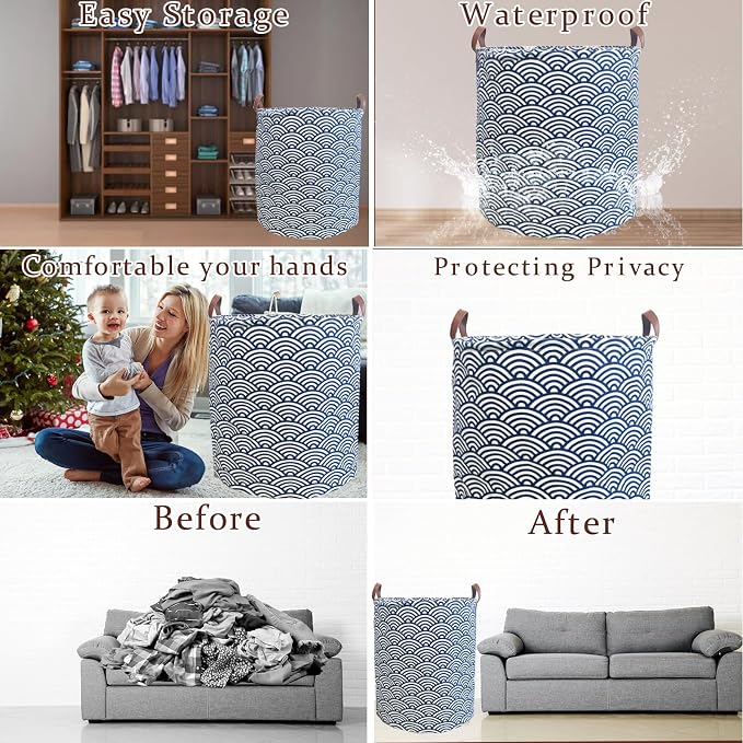 Waterproof Laundry Hamper Collapsible Laundry Basket Leather Handle Laundry Bag Large Clothes Storage Toy Organization for Bathroom Bedroom Laundryroom College Dorms (951-Satisfied laundry hampers) - Image 3