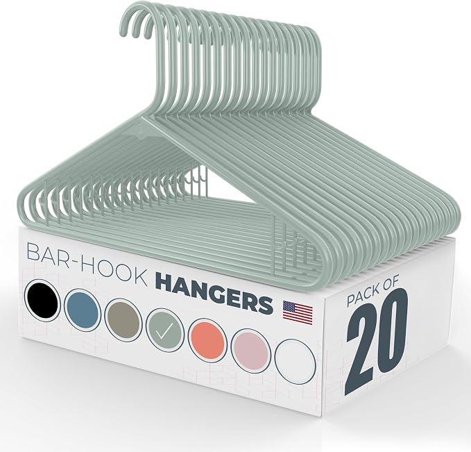 Neaties Plastic Hangers 20 Pack - Made in the USA - 6lb Capacity Standard Clothes Hangers with Strap Hooks for Dresses, Lingerie, Shirts, Pants, and Jackets - Mint by NeatiesHangers