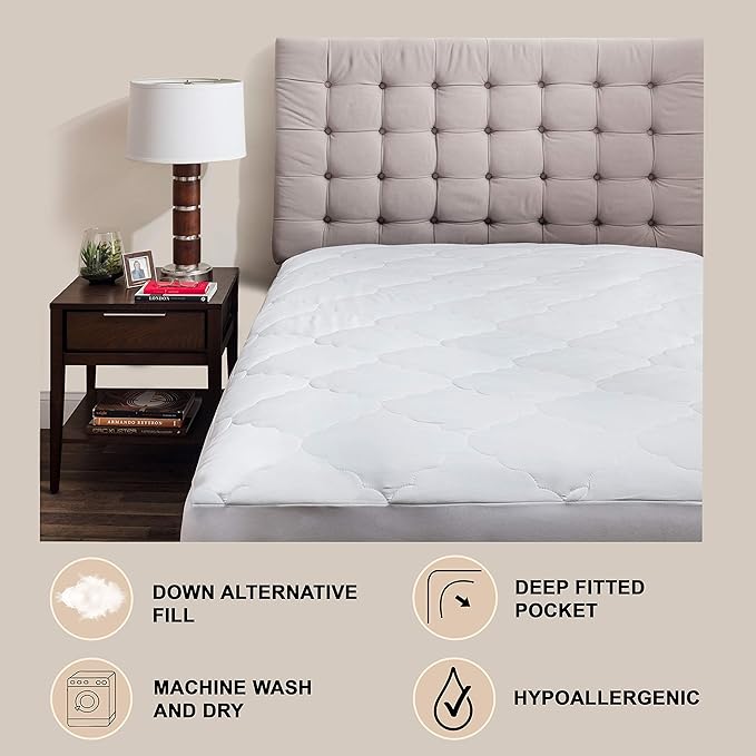 Micropuff Fitted Mattress Pad - California King Size (72" x 84") Mattress Pad - Soft and Comfortable Fitted Mattress Protector - Mattress Cover Stretches 15 to 18 Inches Deep - Easy to Wash