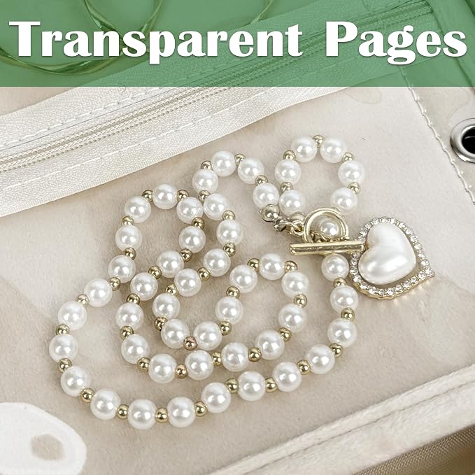 Travel Jewelry Organizer Case,Small Jewelry Bags for Traveling, Jewelry Binder with 24 Pcs Clear Zipper Velvet Pouches (Inner Pages,Beige,3 PCS) - Image 4