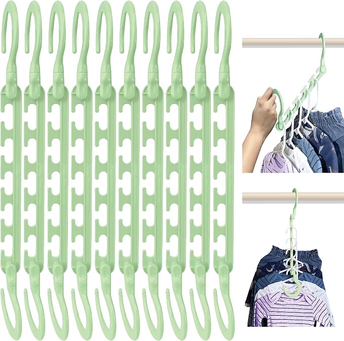 Wonder Hanger Max 10-Pack Space Saving Hangers, Reinforced Hooks Swivels 360°, Cascading Hanger, Teens, College Dorms, Kids & Closet Organizer, Assembled – Pastel Green by WONDERHANGER