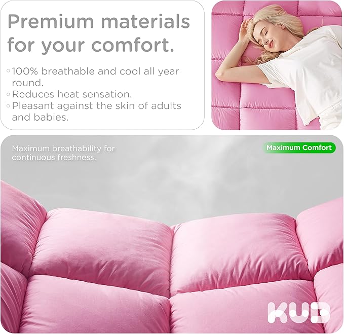 KUB Cal King Cotton Mattress Topper, Breathable Pillow Top with 8-21 Inch Deep Pocket, 3D Snow Down Alternative Fill, Fluffy College Dorm Mattress Pad Cover (Pink, California King 84 * 72inch)