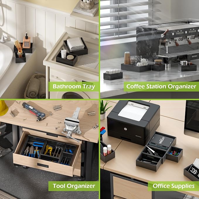 Bamboo Drawer Organizer Set, 5 PCS Multi-use Varied Sizes Junk Drawer Organizer Kitchen Storage Box for Office, Home, Bedroom, Bathroom, Black - Image 3