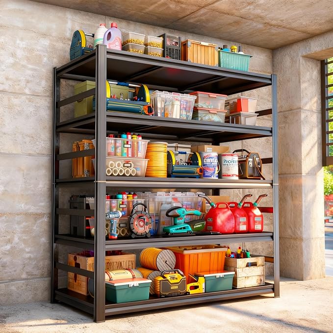 PRESTELION 47" W Garage Shelving Unit 3000LBS Storage Shelves Heavy Duty Adjustable Metal Shelf 5 Tier Storage Rack for Basement, Warehouse, Pantry, Closet, Kitchen 73" H x 47.3" W x 23.6" D, Black by PRESTELION