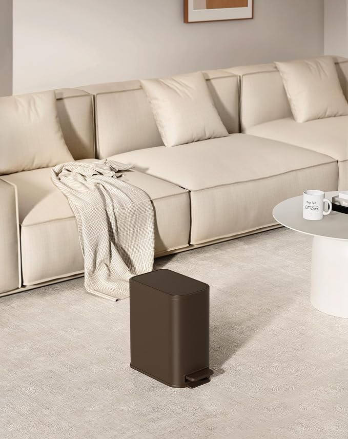 Cesun Small Bathroom Trash Can with Lid Soft Close, Step Pedal, 5 Liter / 1.3 Gallon Stainless Steel Garbage Can with Removable Inner Bucket, Waste Basket for Bathroom, Bedroom (Brown) - Image 8