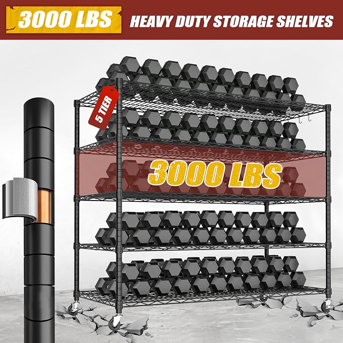 PrimeZone 5 Tier 80.7"H x 55.5"W x 24"D Wire Shelving with Wheels 3000lbs NSF Certified Storage Shelves Heavy Duty Metal Shelf Adjustable Rolling Rack Commercial Garage Restaurant Warehouse Kitchen - Image 5