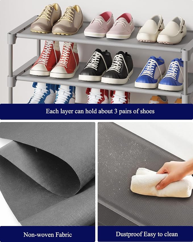 Kitsure Shoe Rack - Non-Woven Shoe Rack Shelf, Shoe Organizer for Closet, Entryway, Garage & Corridor, Stackable Shoe Shelves, 27.5" Wide - 3 Tier, Grey - Image 6