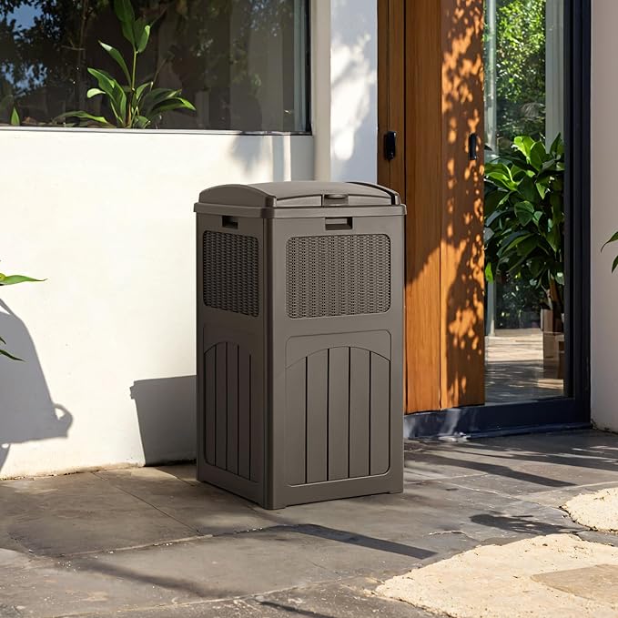 Devoko 33 Gallon Outdoor Trash Can, Hideaway Garbage Bins with Tiered Lid, Waterproof Resin Outside Waste Bins for Patio, Outside Pool, Backyard and Deck(1, Deep Brown) - Image 4