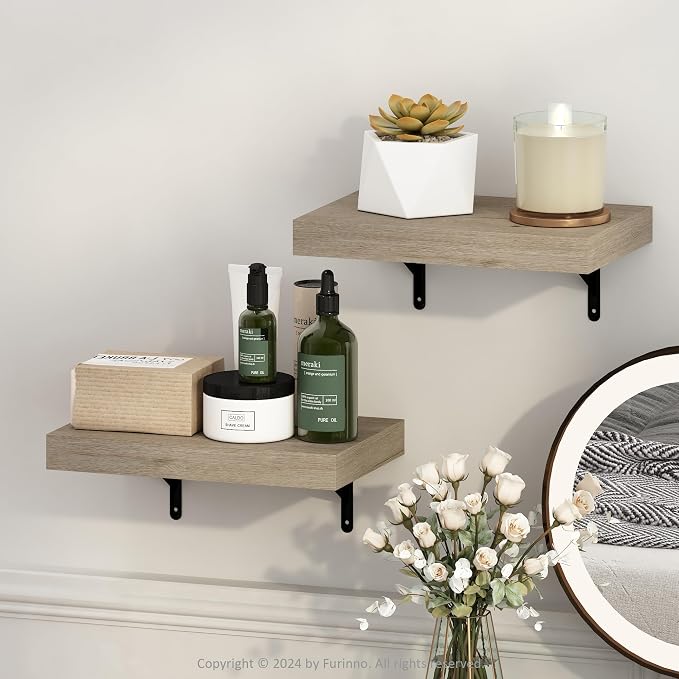 Furinno Tanna Floating Shelves for Wall Set of 2, 15-Inch Wall Shelf, Triple Thick Floating Mounted Shelf, for Bathroom, Home Office, Living Room, Natural - Image 2