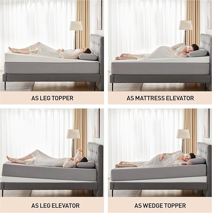 Mattress Wedge Only, 5-Inch Twin Inclined Bed Wedge Mattress Topper for Acid Reflux, GERD, Neck & Back Pain, Snoring, Adjustable Elevator Under Mattress Support for Bedroom