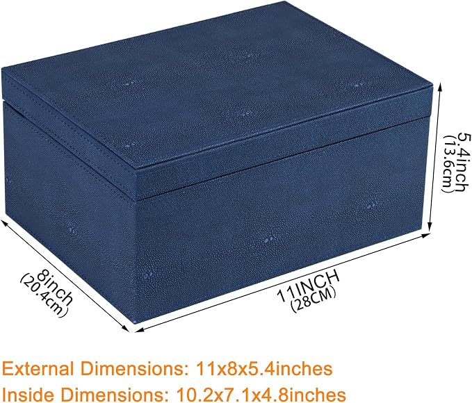 HofferRuffer Faux Leather Decorative Box, Large Wooden Structure Keepsake Box Accessory Organizer Jewelry Organizer with Hinged Lid, Storage Container for Home or Office (NavyBlue Shagreen) - Image 2
