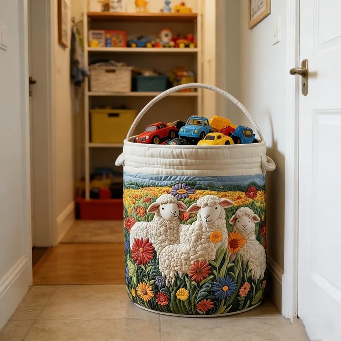Aiorrax Quilted Laundry Basket with Handles, Boho Floral Fabric Storage Hamper, Large Soft Quilted Laundry Basket for Nursery, Bedroom, Laundry Room,Clothes & Toys (B, S) - Image 2