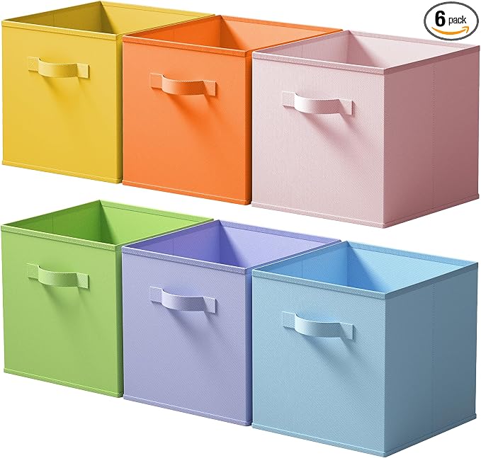 Cupic Cupid 13 Inch Storage Cube, Fabric Cube Storage Bin with Handles, Storage Cube Organizer for Clothes and Toys, Collapsible Cube Bins for Closet, Shelves, Nursery, 6-Pack, Pastel Colors by CupicCupid