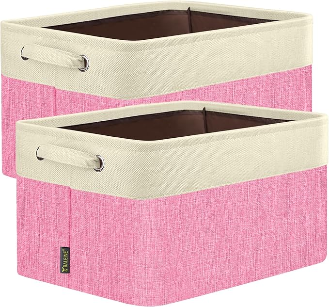 BALEINE 2 Pack Fabric Closet Storage Bins for Shelves, Linen Closet Organizers and Storage, Decorative Baskets for Organizing, Shelf, Clothes, Home, Office (Pink, 14''x10''x8.5') by BALEINE
