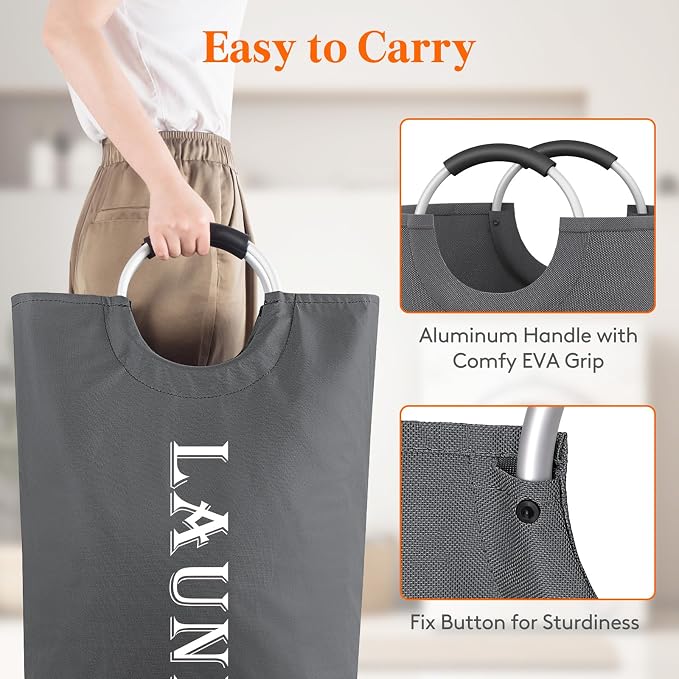Lifewit 120L 2-Pack Large Laundry Basket, Collapsible Laundry Hamper with Aluminum Handles, Waterproof Freestanding Dirty Clothes Hampers for Laundry Room Bedroom Dorm Bathroom, Grey - Image 3