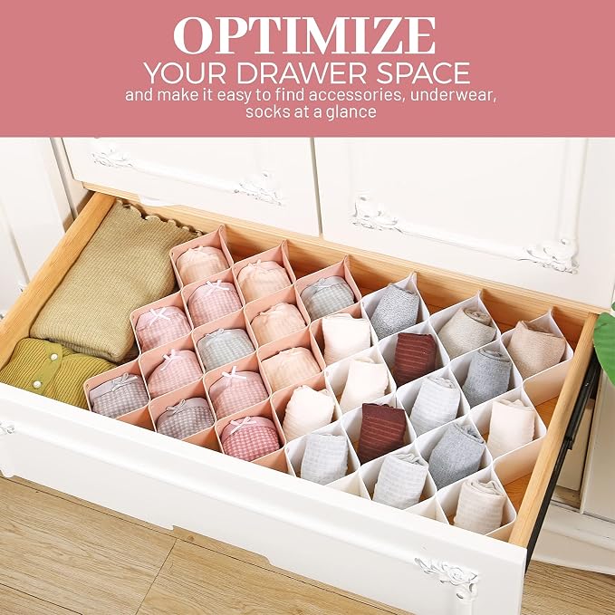 ROUFA Sock Drawer Organizer for Dresser, Honeycomb Underwear Dividers for Women, Panty Separator for Bras, Socks, Belt and Leggings (12pcs.Pink) - Image 3