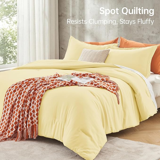 MUXHOMO King Size Comforter Set, All Season Ultra Soft Down Alternative Bedding - 3 Piece Lightweight Bed Set Includes 1 Comforter (104"x90") and 2 Pillow Shams (20"x36"), Cream Yellow