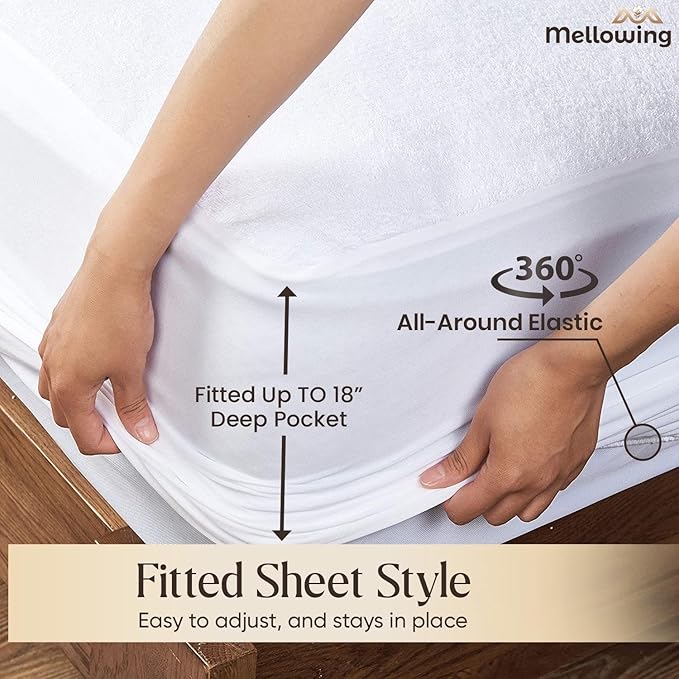 Mellowing 2 PCs Split Waterproof Mattress Protector Pad Cover Fitted Style Luxury Mattress Cover Terry Cotton White 18" Inch Deep (Split King 39"X80")