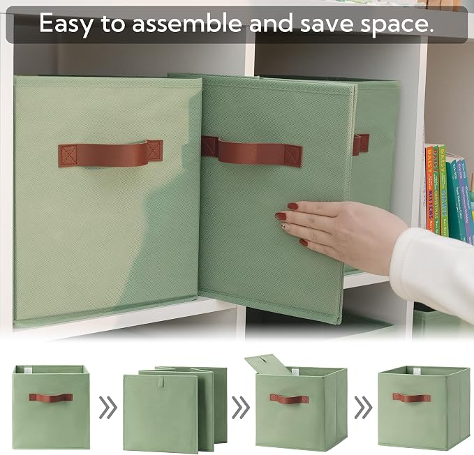 GRANNY SAYS 11 Inch Cube Storage Bins, Collapsible Fabric Storage Cubes with Handle, Closet Baskets for Organization, Storage Cubes for Shelves, Closet, Sage Green, 6-Pack - Image 7