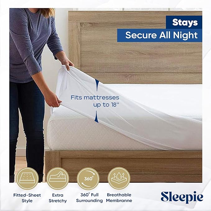 Sleepie Preimum Waterproof Mattress Protector - Machine Washable Cotton Mattress Cover for Bed, Fitted Cooling Mattress Pad, Smooth Soft Noiseless Bed Sheets (Full)