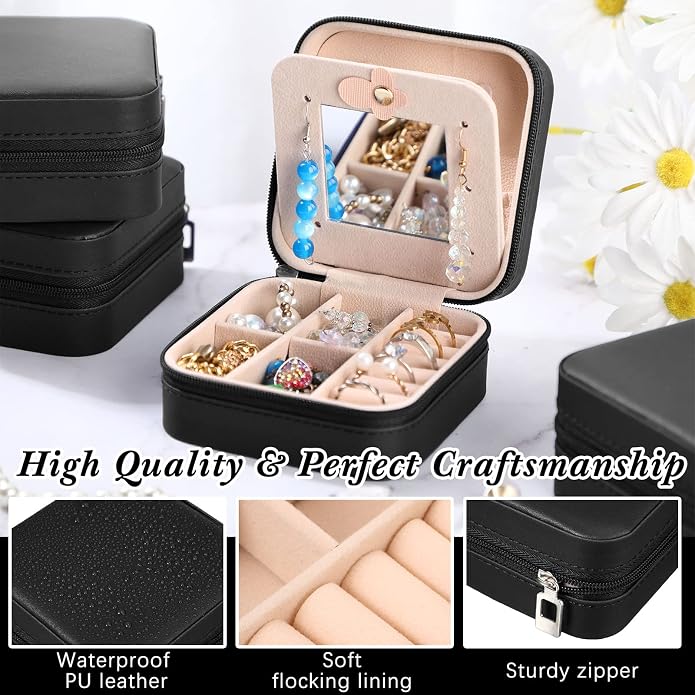Hillban Bridesmaid Gifts Jewelry Box with Mirror, PU Leather Small Travel Jewelry Case Organizer Storage for Women Girls - Image 5