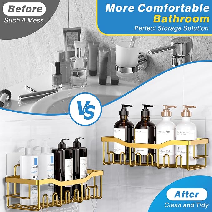 EUDELE 5-Pack Rustproof Stainless Steel Shower Caddy – No Drill Adhesive Bathroom Organizer with Large Capacity, Spacious Shower Shelves for Inside Shower, Kitchen & Home Decor Storage-XL Size - Image 3