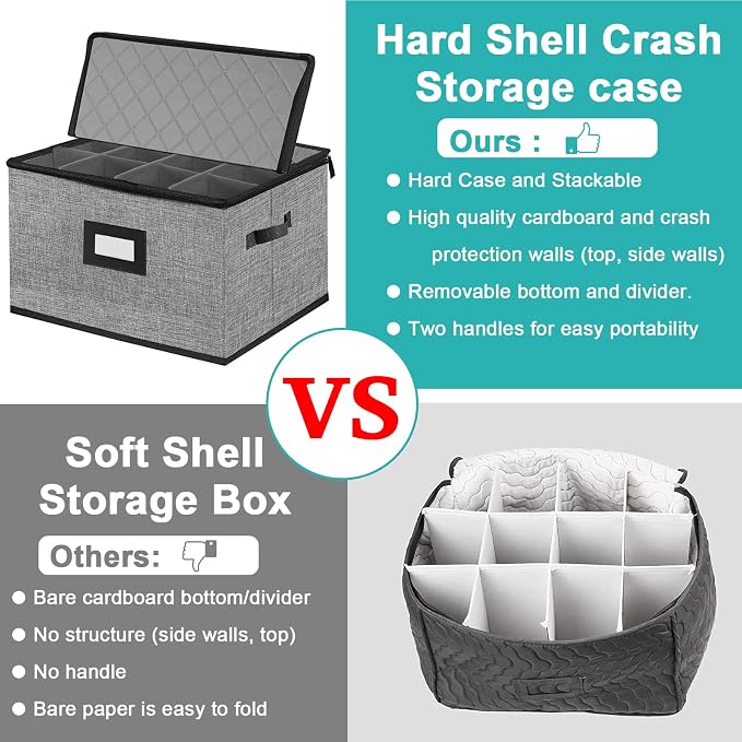 2PACK Quilted Wine Glass Storage Box,China Storage Containers hard shell,Moving Boxes,Storage Containers for Organizing,Stackable Stemware Storage Cases,Moving Supplies - Image 3
