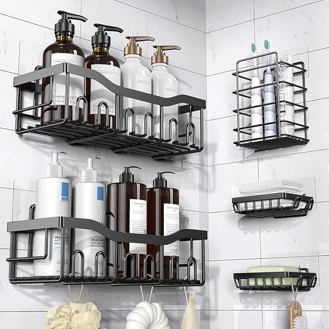 14 Pack Shower Caddy Adhesive Replacement, Strong Adhesive Hooks, Waterproof Shower Adhesive Strips, No Drilling, for Bathroom Storage Shelves and Kitchen Racks - Image 2