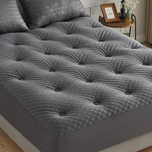 QUIETSEA Reversible Sofa Full Mattress Pad Memory Foam Mattress Topper, Bamboo Viscose Egg Crate Mattress Topper Sofa Full,Noiseless Waterproof Mattress Cover with Deep Pocket up to 21"(54"x72",Grey)