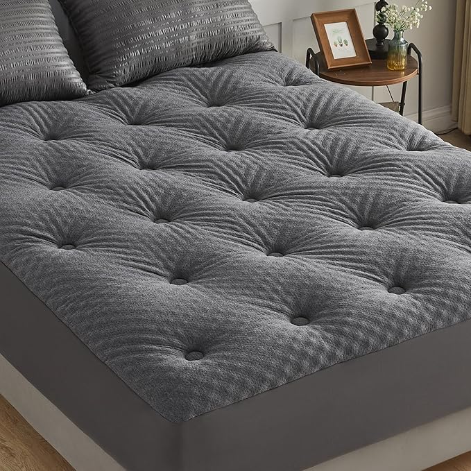 QUIETSEA Reversible Short Queen Mattress Topper Egg Crate Memory Foam Mattress Topper, Bamboo Viscose Mattress Pad Short Queen, Waterproof Mattress Cover with Deep Pocket up to 21" (60" x 75", Grey)