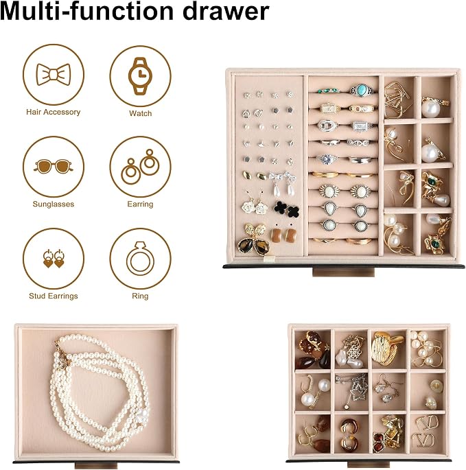 Frebeauty Clear Lid Jewelry Box,3-Layer Jewelry Organizer with Drawer,PU Leather Jewelry Organizers and Storage,Jewelry Boxes for Women,Jewelry Storage for Rings Earring Stud,Gift for Women(Black) - Image 4