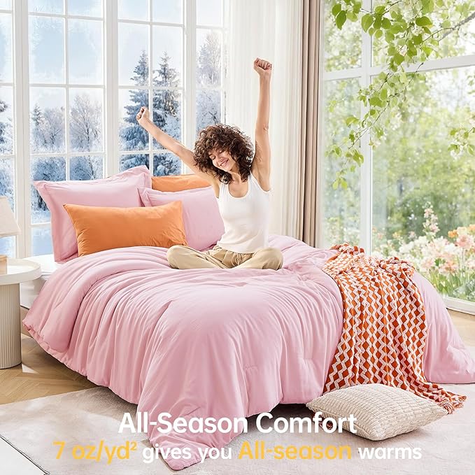 MUXHOMO Pink Full Comforter Sets, All Season Ultra Soft Down Alternative Bedding - 3 Piece Lightweight Bed Set Includes 1 Comforter (82"x86") and 2 Pillow Shams (20"x26")