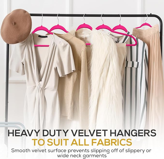 Techzoo Premium Velvet Hangers 50 Pack Ultra Thin Non Slip Adult Felt Space Saving Suit Hanger for Closet Heavy Duty Coat Pants Jackets Dress Hangers 360° Swivel Hook Hold Upto 10 lbs Dark Pink - Image 6