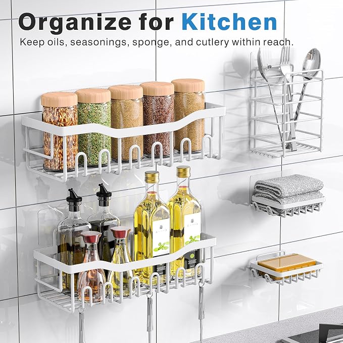 EUDELE 5-Pack Rustproof Stainless Steel Shower Caddy – No Drill Adhesive Bathroom Organizer with Large Capacity, Spacious Shower Shelves for Inside Shower, Kitchen & Home Decor Storage-XL Size - Image 6