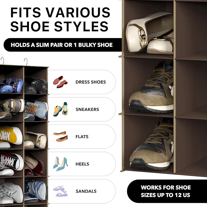 Simple Houseware 24 Section Shelves Hanging Shoes Organizer Holder for Closet, Brown - Image 4