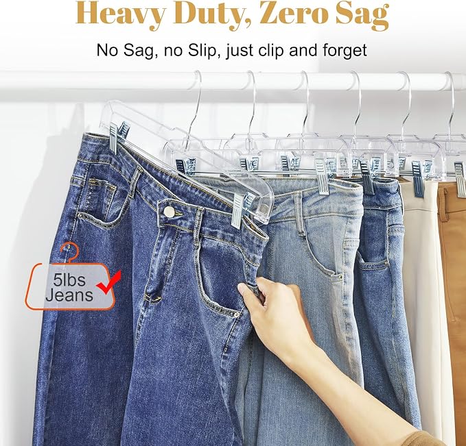 HOUSE DAY Clear Skirt Hangers with Clips, Non-Slip Pants Hangers for Closet, Clip Hanger for Pant, Skirts, Shorts, 14'' Clear Plastic Hanger, Pack of 25 - Image 3