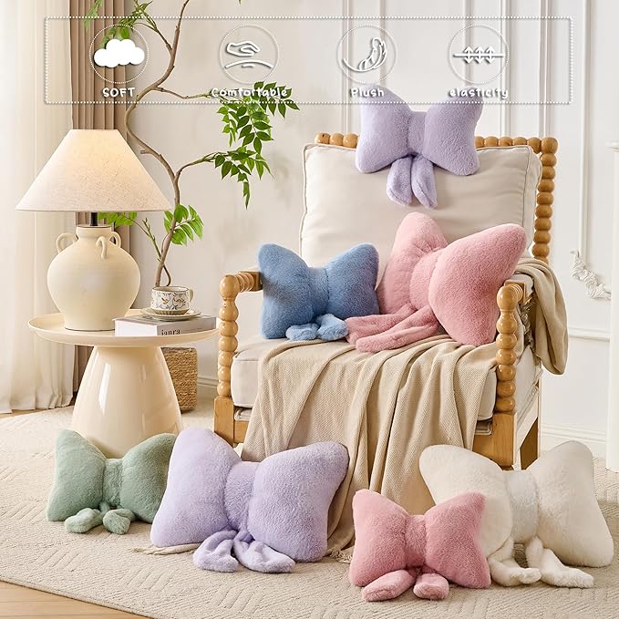 XIAIJIA Bow Pillow Decorative Pillows Aesthetic Home Decor Soft Seat Cushions Cute Throw Pillow for Couch Bow Room Decor Pink 12 * 9inch