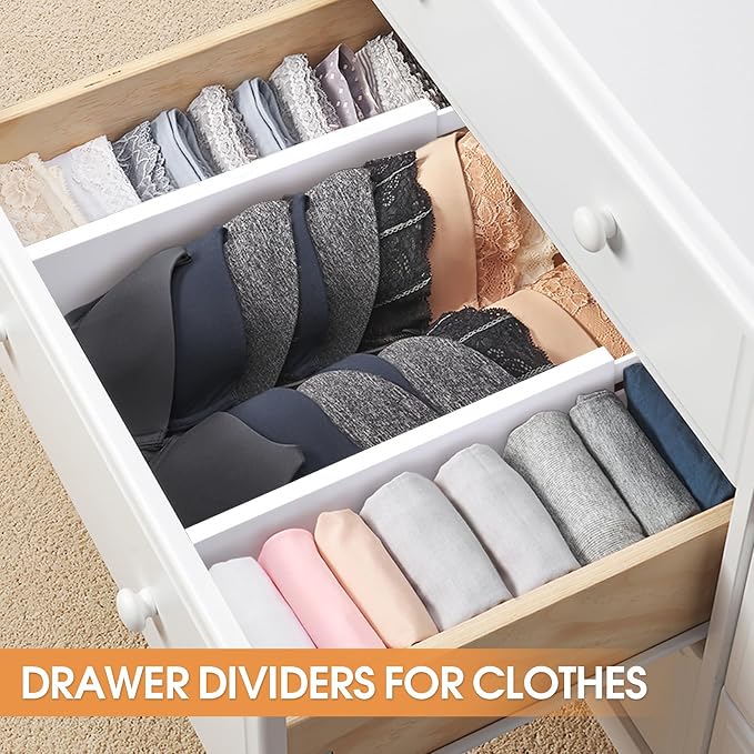 Bamboo Drawer Dividers Organizers, Kitchen Drawer Organizer, Adjustable Drawer Divider for Clothes, Kitchen, Dresser, Bedroom, Bathroom and Office, 4-Pack (White, 12-17 IN) - Image 4